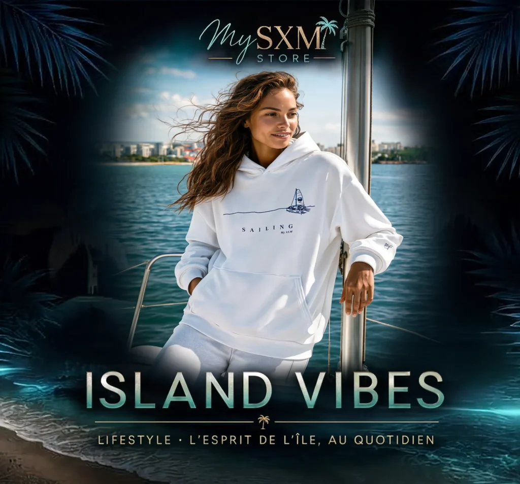 Vignette collection Island Vibes My SXM : hoodie Sailing sur un voilier dans le lagon de Saint-Martin