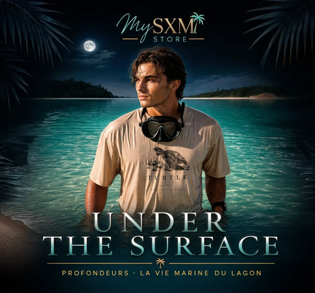 Vignette collection Under the Surface My SXM : plongeur dans le lagon de nuit de Saint-Martin